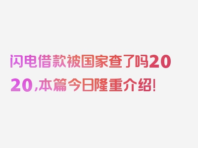 闪电借款被国家查了吗2020，本篇今日隆重介绍!