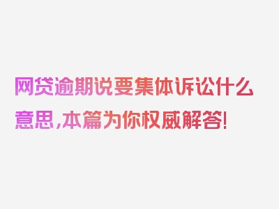 网贷逾期说要集体诉讼什么意思，本篇为你权威解答!