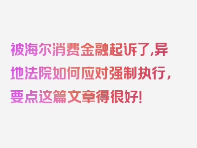 被海尔消费金融起诉了,异地法院如何应对强制执行，要点这篇文章得很好！