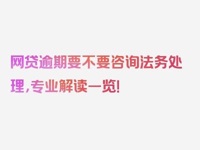 网贷逾期要不要咨询法务处理，专业解读一览！