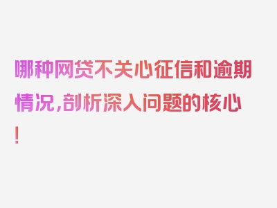 哪种网贷不关心征信和逾期情况，剖析深入问题的核心！