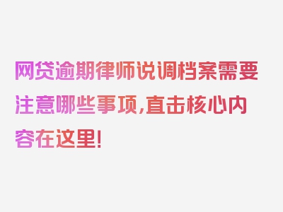 网贷逾期律师说调档案需要注意哪些事项，直击核心内容在这里！