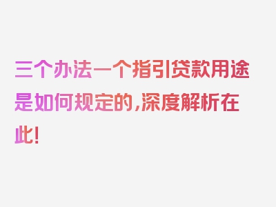 三个办法一个指引贷款用途是如何规定的，深度解析在此！