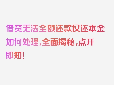 借贷无法全额还款仅还本金如何处理，全面揭秘，点开即知！