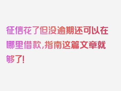 征信花了但没逾期还可以在哪里借款，指南这篇文章就够了！