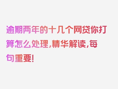 逾期两年的十几个网贷你打算怎么处理，精华解读，每句重要！