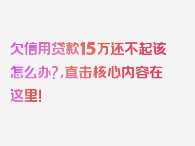 欠信用贷款15万还不起该怎么办?，直击核心内容在这里！