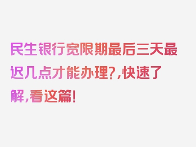 民生银行宽限期最后三天最迟几点才能办理?，快速了解，看这篇！