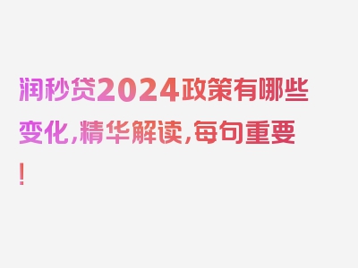 润秒贷2024政策有哪些变化，精华解读，每句重要！