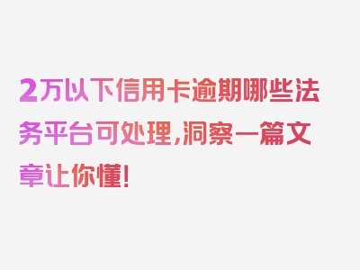 2万以下信用卡逾期哪些法务平台可处理，洞察一篇文章让你懂！