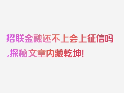 招联金融还不上会上征信吗，探秘文章内藏乾坤！