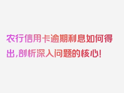 农行信用卡逾期利息如何得出，剖析深入问题的核心！