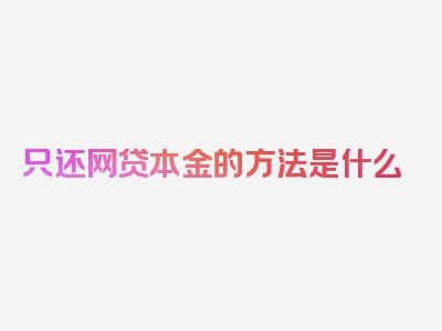 只还网贷本金的方法是什么