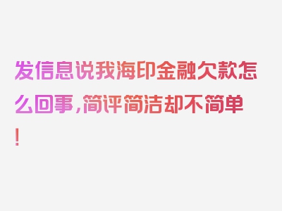 发信息说我海印金融欠款怎么回事，简评简洁却不简单！