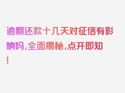 逾期还款十几天对征信有影响吗，全面揭秘，点开即知！