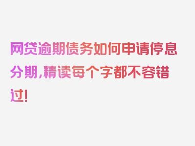 网贷逾期债务如何申请停息分期，精读每个字都不容错过！