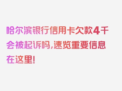 哈尔滨银行信用卡欠款4千会被起诉吗，速览重要信息在这里！