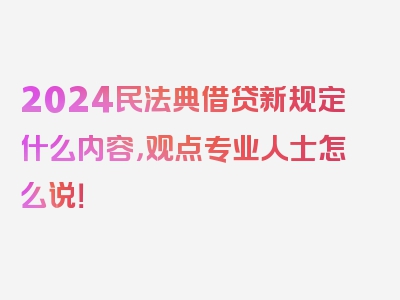 2024民法典借贷新规定什么内容，观点专业人士怎么说！