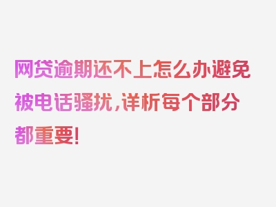 网贷逾期还不上怎么办避免被电话骚扰，详析每个部分都重要！