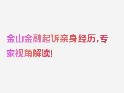 金山金融起诉亲身经历，专家视角解读！