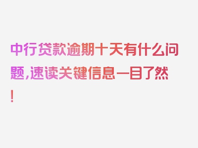 中行贷款逾期十天有什么问题，速读关键信息一目了然！