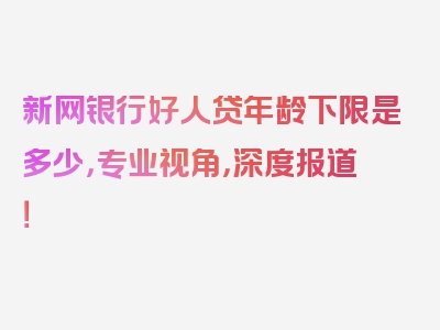 新网银行好人贷年龄下限是多少，专业视角，深度报道！