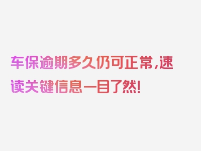 车保逾期多久仍可正常，速读关键信息一目了然！