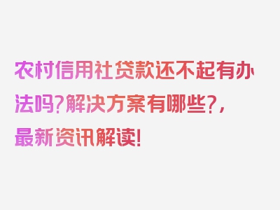 农村信用社贷款还不起有办法吗?解决方案有哪些?，最新资讯解读！