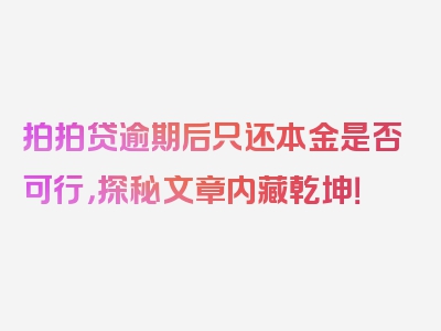 拍拍贷逾期后只还本金是否可行，探秘文章内藏乾坤！