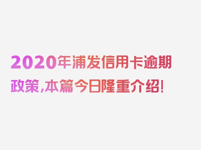 2020年浦发信用卡逾期政策，本篇今日隆重介绍!