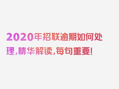 2020年招联逾期如何处理，精华解读，每句重要！