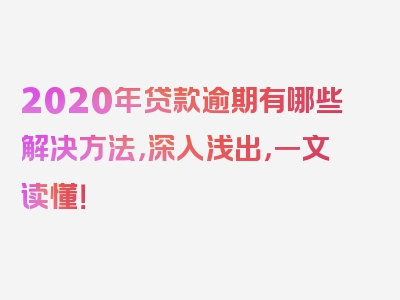 2020年贷款逾期有哪些解决方法，深入浅出，一文读懂！