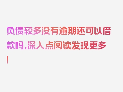 负债较多没有逾期还可以借款吗，深入点阅读发现更多！