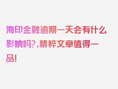 海印金融逾期一天会有什么影响吗?，精粹文章值得一品！