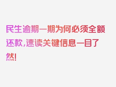 民生逾期一期为何必须全额还款，速读关键信息一目了然！