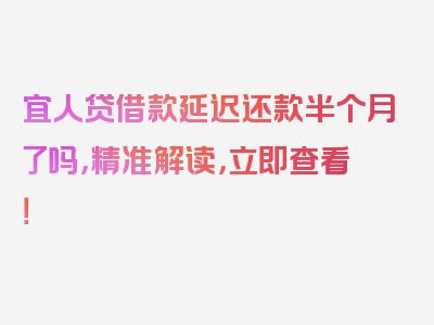 宜人贷借款延迟还款半个月了吗，精准解读，立即查看！