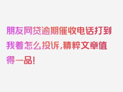 朋友网贷逾期催收电话打到我着怎么投诉，精粹文章值得一品！