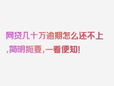 网贷几十万逾期怎么还不上，简明扼要，一看便知！