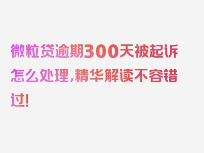 微粒贷逾期300天被起诉怎么处理，精华解读不容错过！