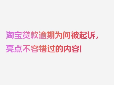 淘宝贷款逾期为何被起诉，亮点不容错过的内容！