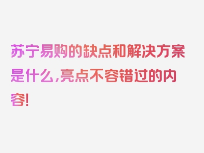 苏宁易购的缺点和解决方案是什么，亮点不容错过的内容！