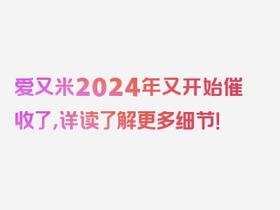 爱又米2024年又开始催收了，详读了解更多细节！