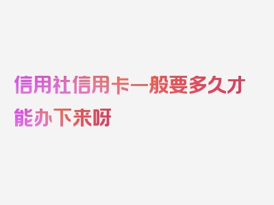 信用社信用卡一般要多久才能办下来呀