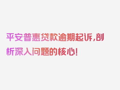 平安普惠贷款逾期起诉，剖析深入问题的核心！