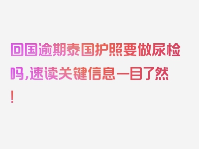 回国逾期泰国护照要做尿检吗，速读关键信息一目了然！