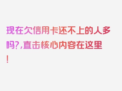 现在欠信用卡还不上的人多吗?，直击核心内容在这里！