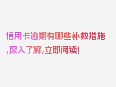 信用卡逾期有哪些补救措施，深入了解，立即阅读！