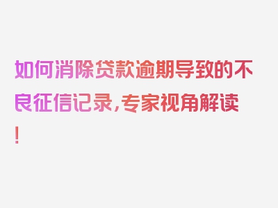 如何消除贷款逾期导致的不良征信记录，专家视角解读！