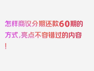 怎样商议分期还款60期的方式，亮点不容错过的内容！