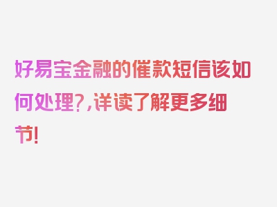 好易宝金融的催款短信该如何处理?，详读了解更多细节！